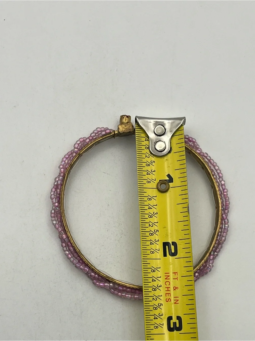 East India mid-20th-century vintage bangle bracelet pink seed beads gold tone